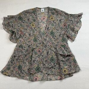 Cabi Poet Boho Floral Top Tiered Ruffle Sleeve Women's Small
